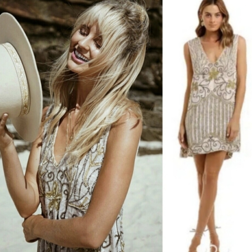 XS-M SPELL Spell & the Gypsy Collective Elsa Sequin Mini Dress in Eggnog